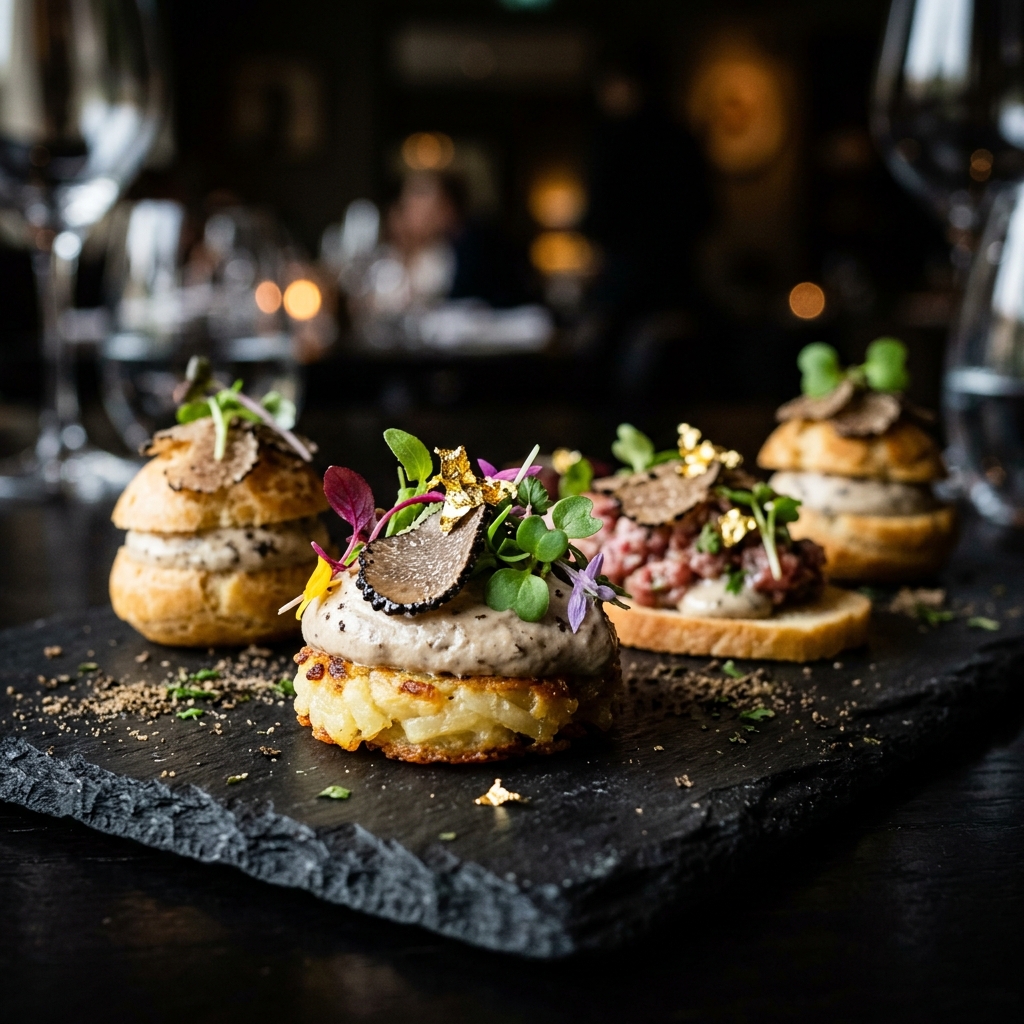 Canapes and starters arranged for guests