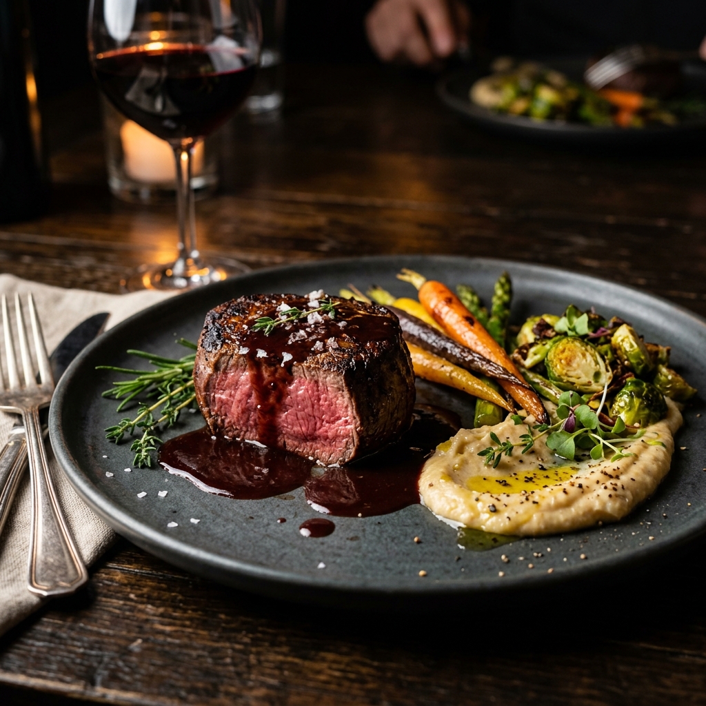 Premium main course plated for an event