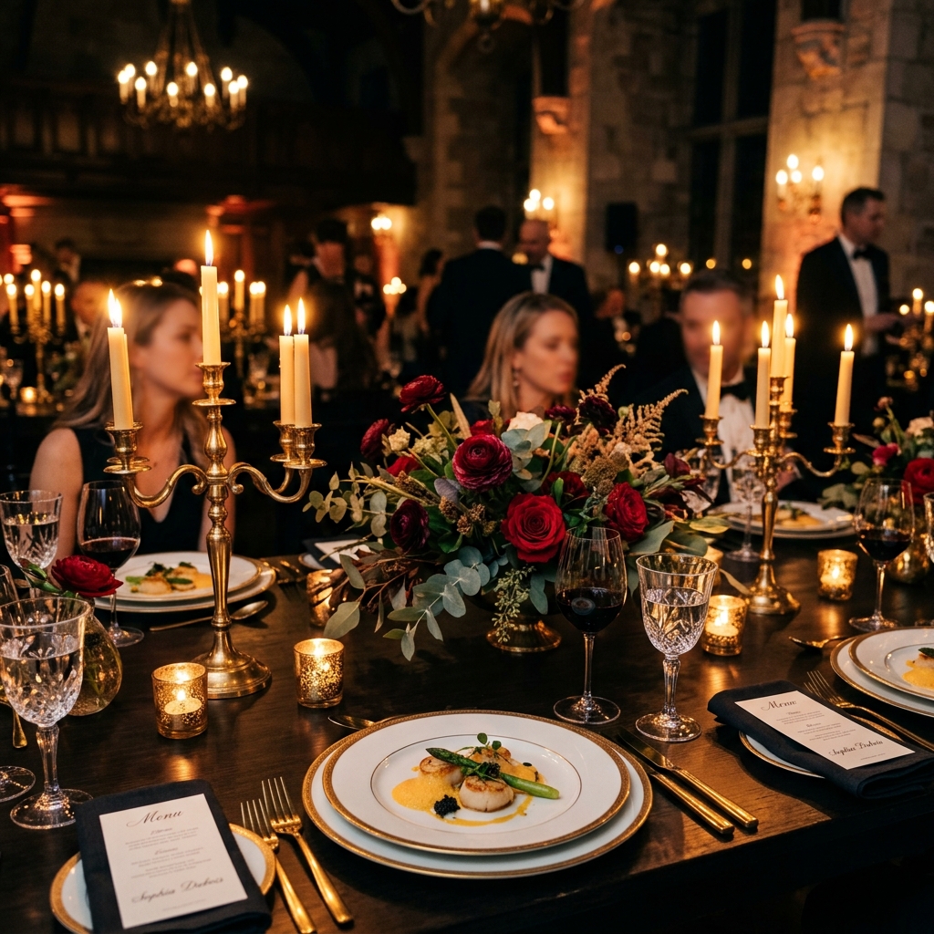 Elegant plated catering spread
