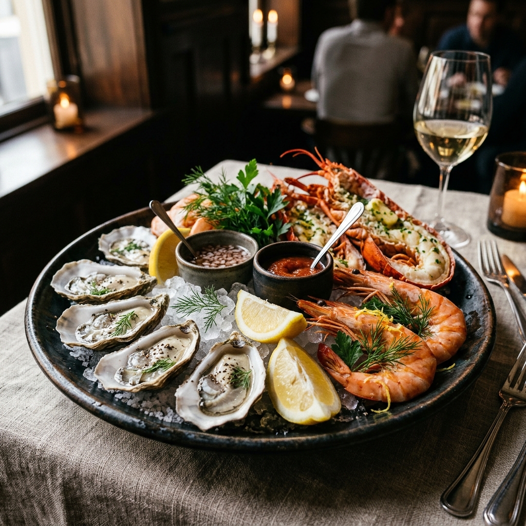 Seafood platter prepared for catering service
